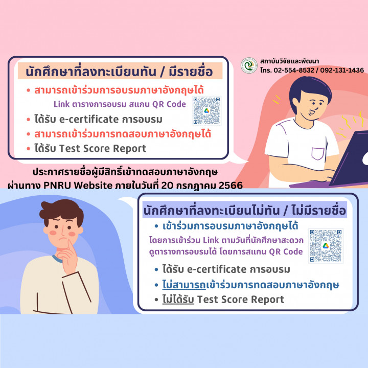 แจ้งนักศึกษาที่ลงทะเบียนทันและไม่ทัน สำหรับการอบรมภาษาอังกฤษ ประจำปีการศึกษา 2566